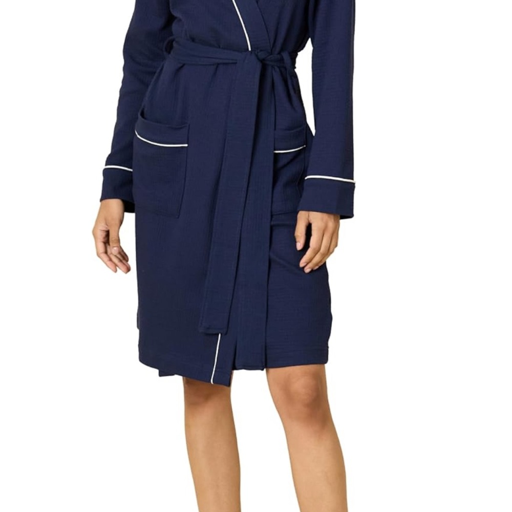 Women's Navy Blue Robe with White Trim